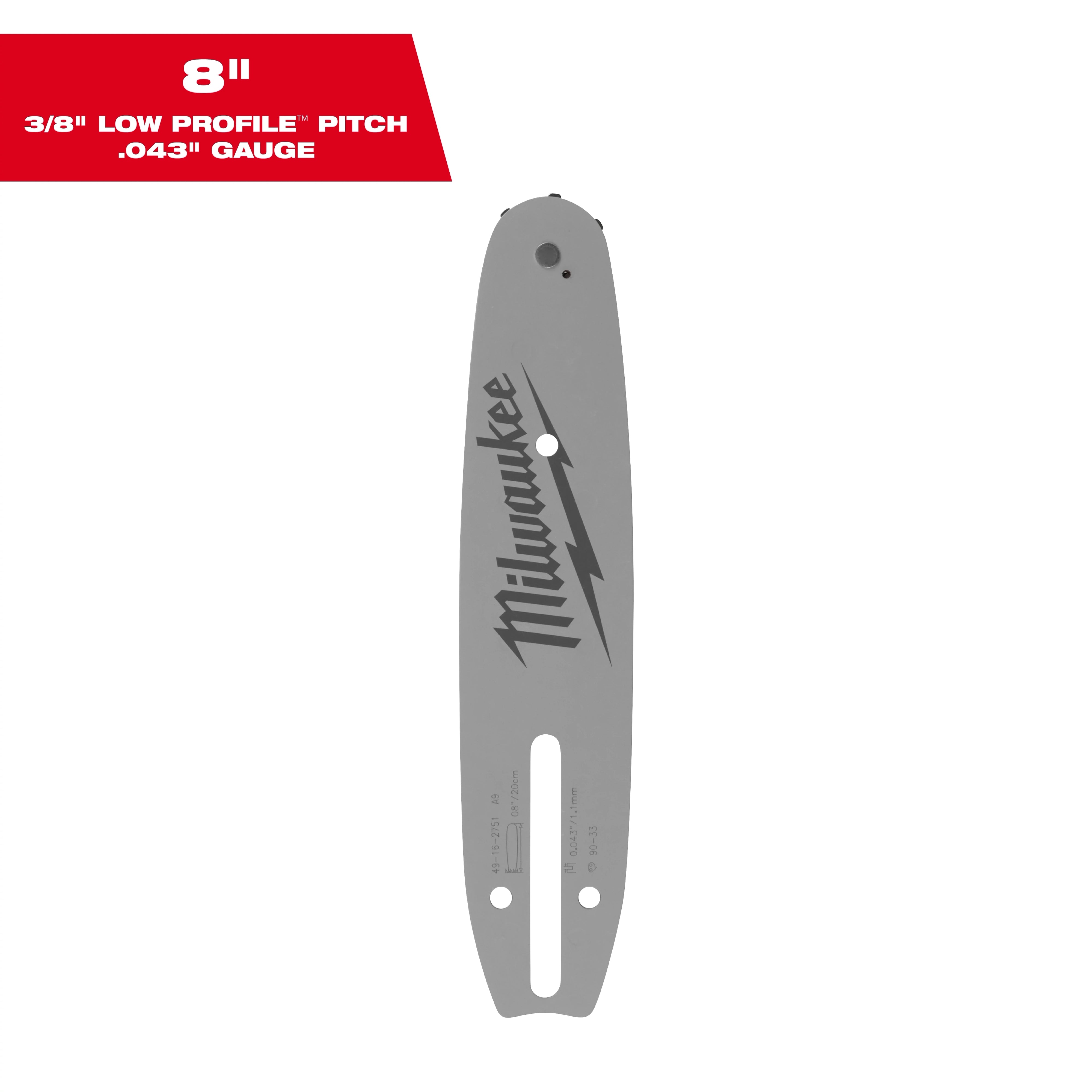 Milwaukee Barre guide 8" 3/8" LOW PROFILE™ à pas, calibre .043" 49-16-2751