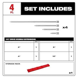 Milwaukee Kit de rallonges à pivot 4 pièces 1/4" 48-22-9350
