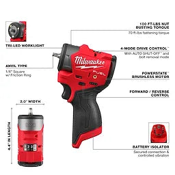 Milwaukee M12 FUEL™ Clé à chocs subcompacte 1/4" avec anneau de friction 3048-20