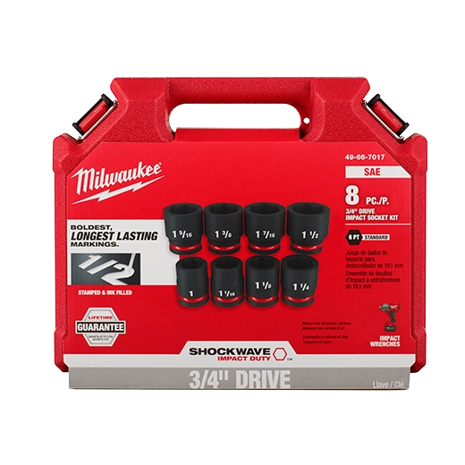Milwaukee Ensemble de douilles SAE standard 6 points 3/4" Drive 8 pièces SHOCKWAVE Impact Duty™ 49-66-7017
