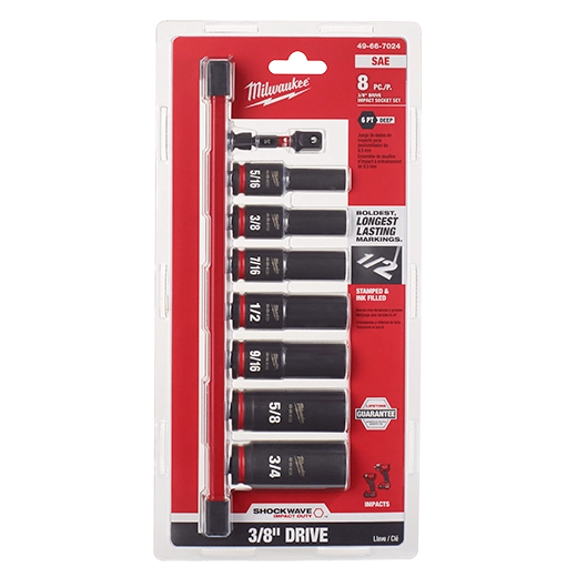 Milwaukee Ensemble de 8 pièces SHOCKWAVE Impact Duty™ 3/8" Drive SAE Deep 6 points 49-66-7024