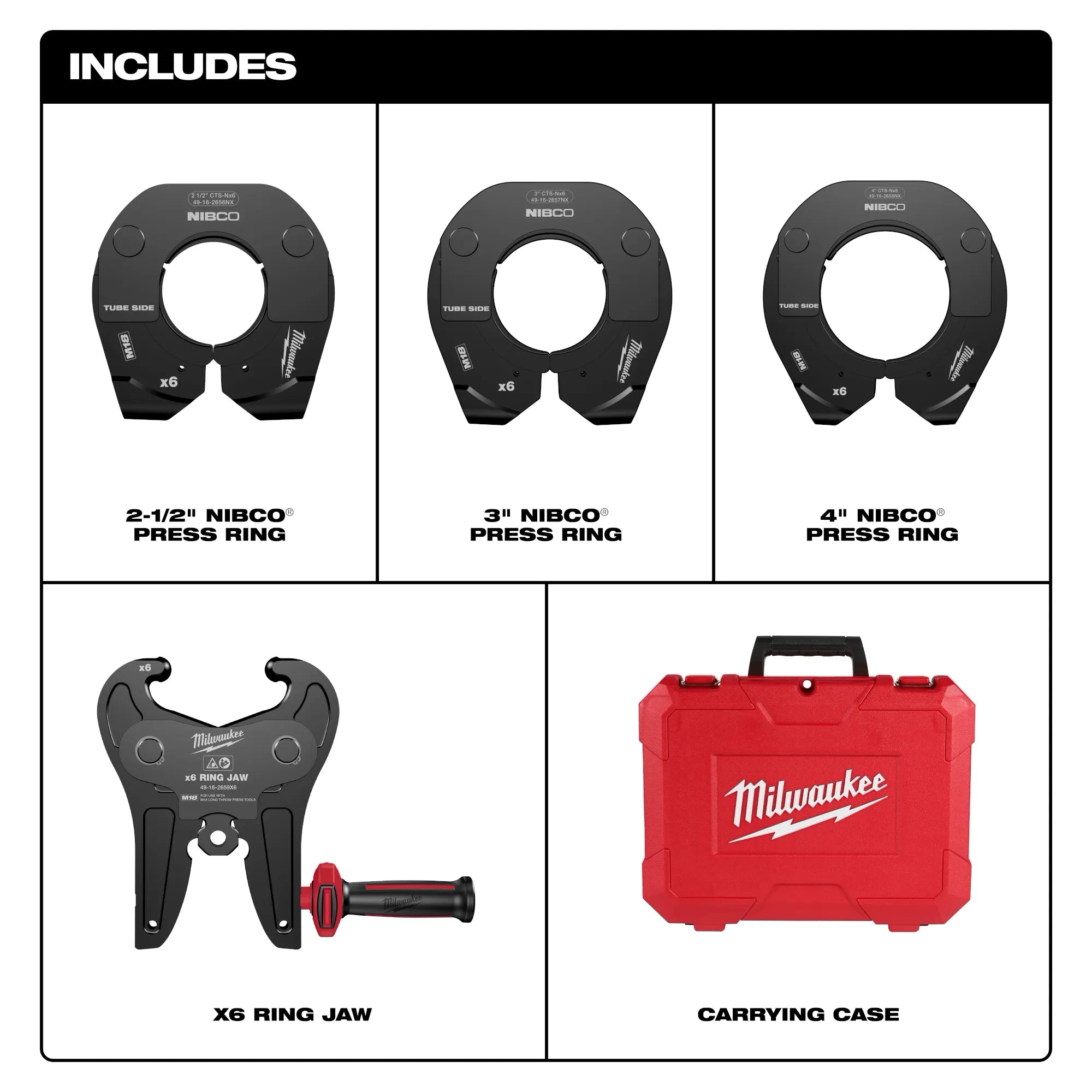 Milwaukee Kit d'anneaux de pressage NIBCO® 2-1/2" - 4" pour l'outil M18™ FORCE LOGIC™ à longue portée 49-16-2690NX