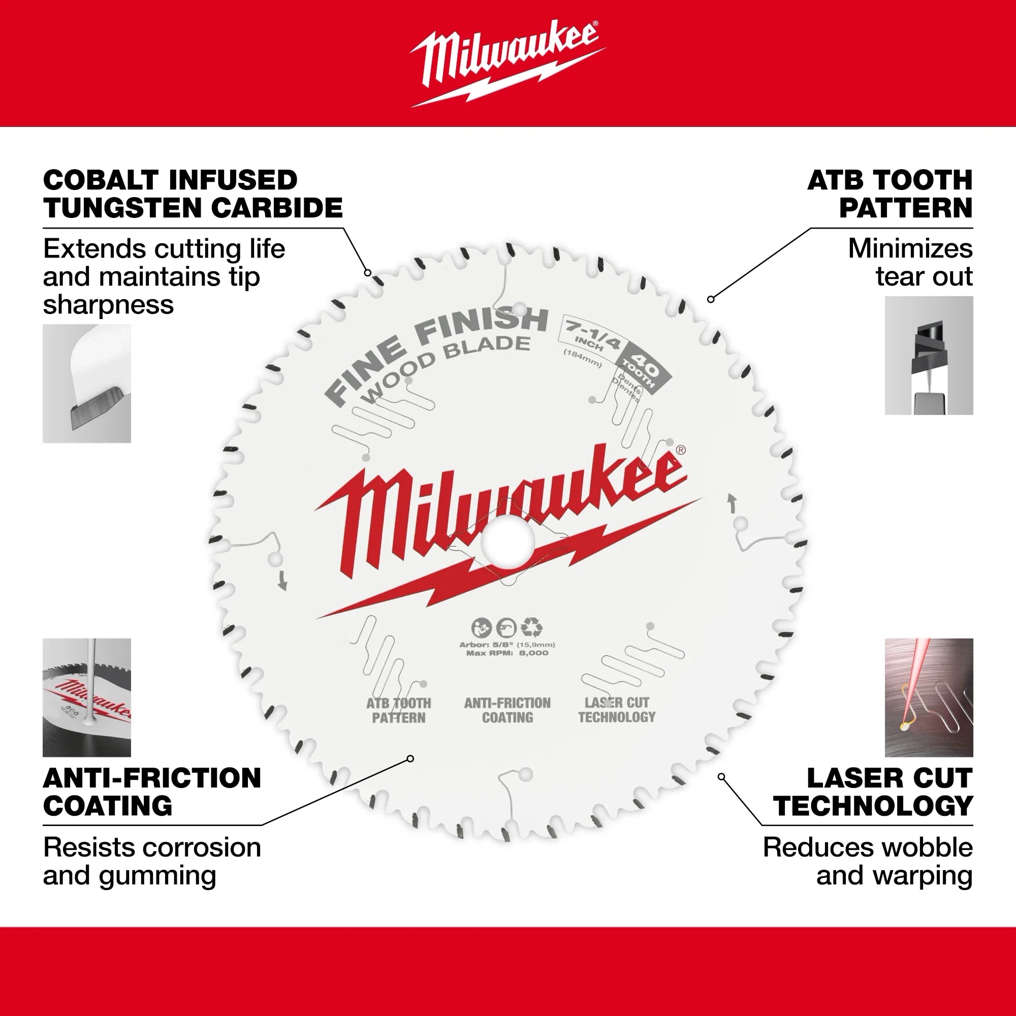 Milwaukee Lames de scie circulaire à finition ultra‑fine 48-40-1032