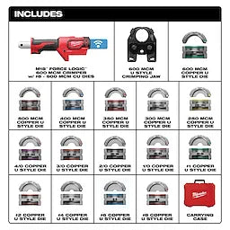 Milwaukee Pince à sertir M18™ FORCE LOGIC™ 600 MCM avec matrices #8 - 600 MCM Cu 2679-600CU