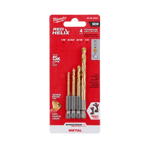 Milwaukee Ensemble de forets en titane SHOCKWAVE™ RED HELIX™ – 4 pièces 48-89-4644