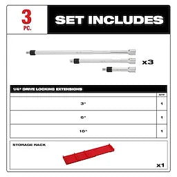 Milwaukee Ensemble de 3 extensions à verrouillage 1/4" Drive 48-22-9360