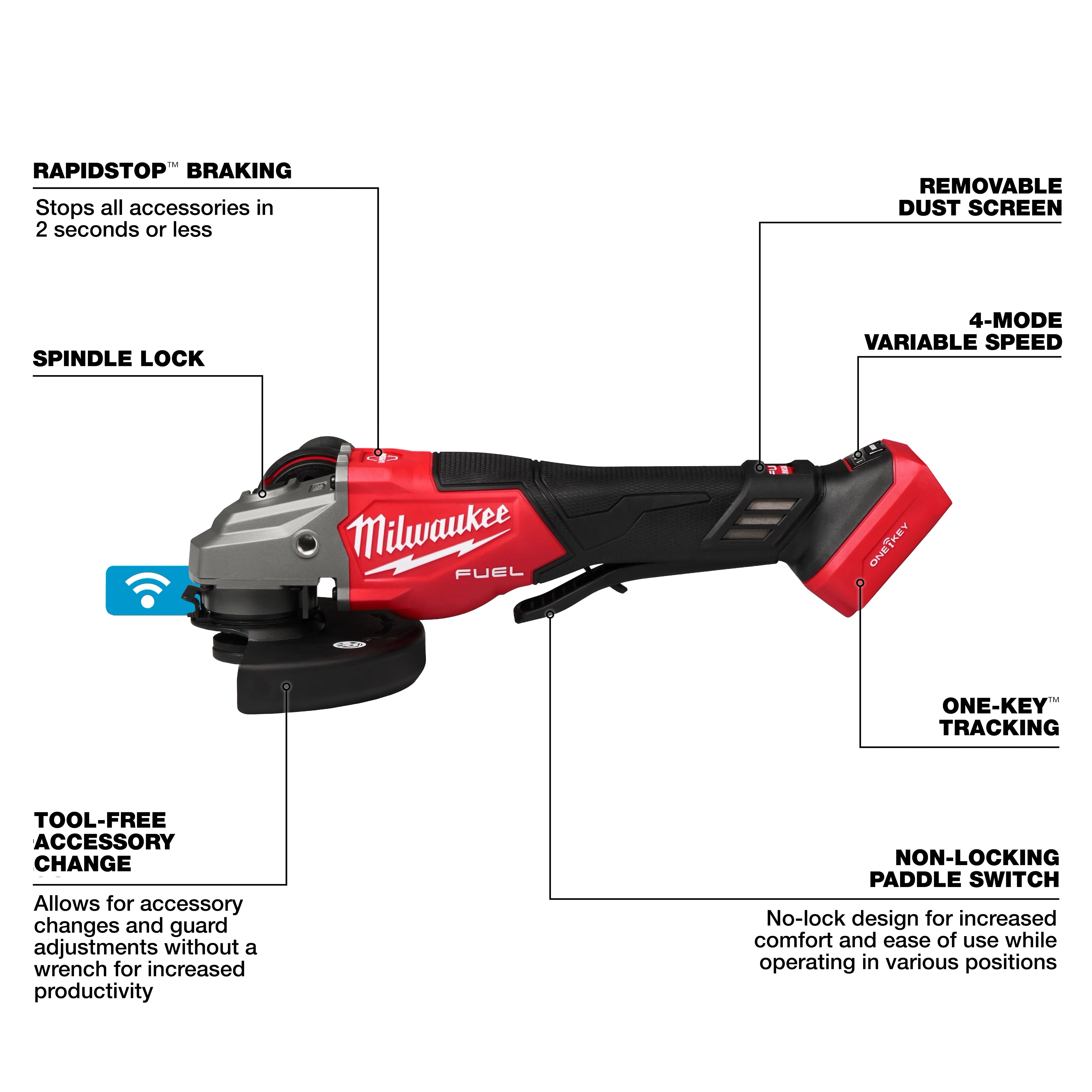 Milwaukee M18 FUEL™ Meuleuse à vitesse variable 4-1/2"-6", commutateur à palette avec ONE-KEY™ 3672-20