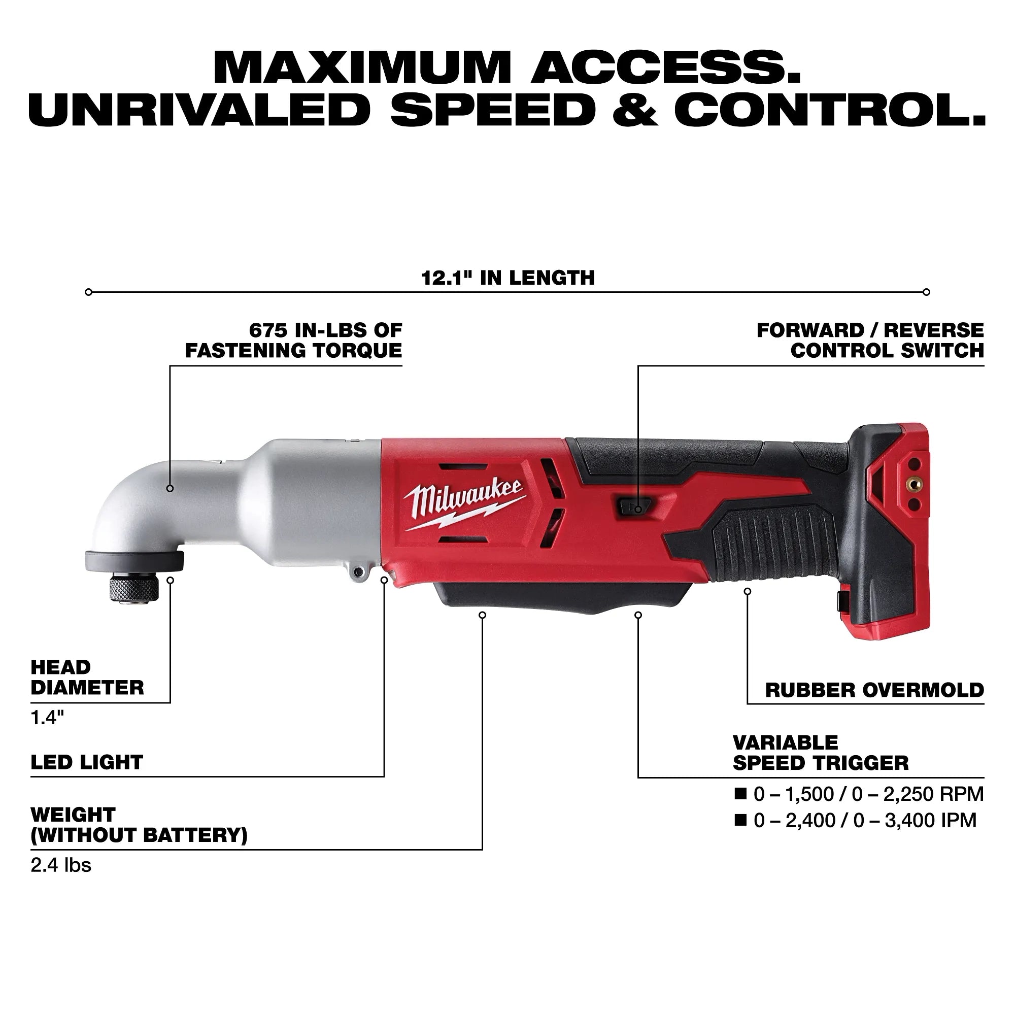 Milwaukee M18™ Perceuse à chocs à angle droit 2 vitesses 1/4" 2667-20