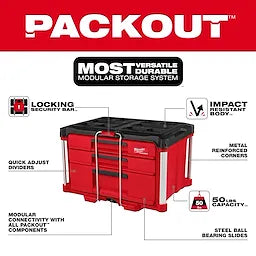 Milwaukee Boîte à outils à 3 tiroirs multi-profondeur PACKOUT™ 48-22-8447