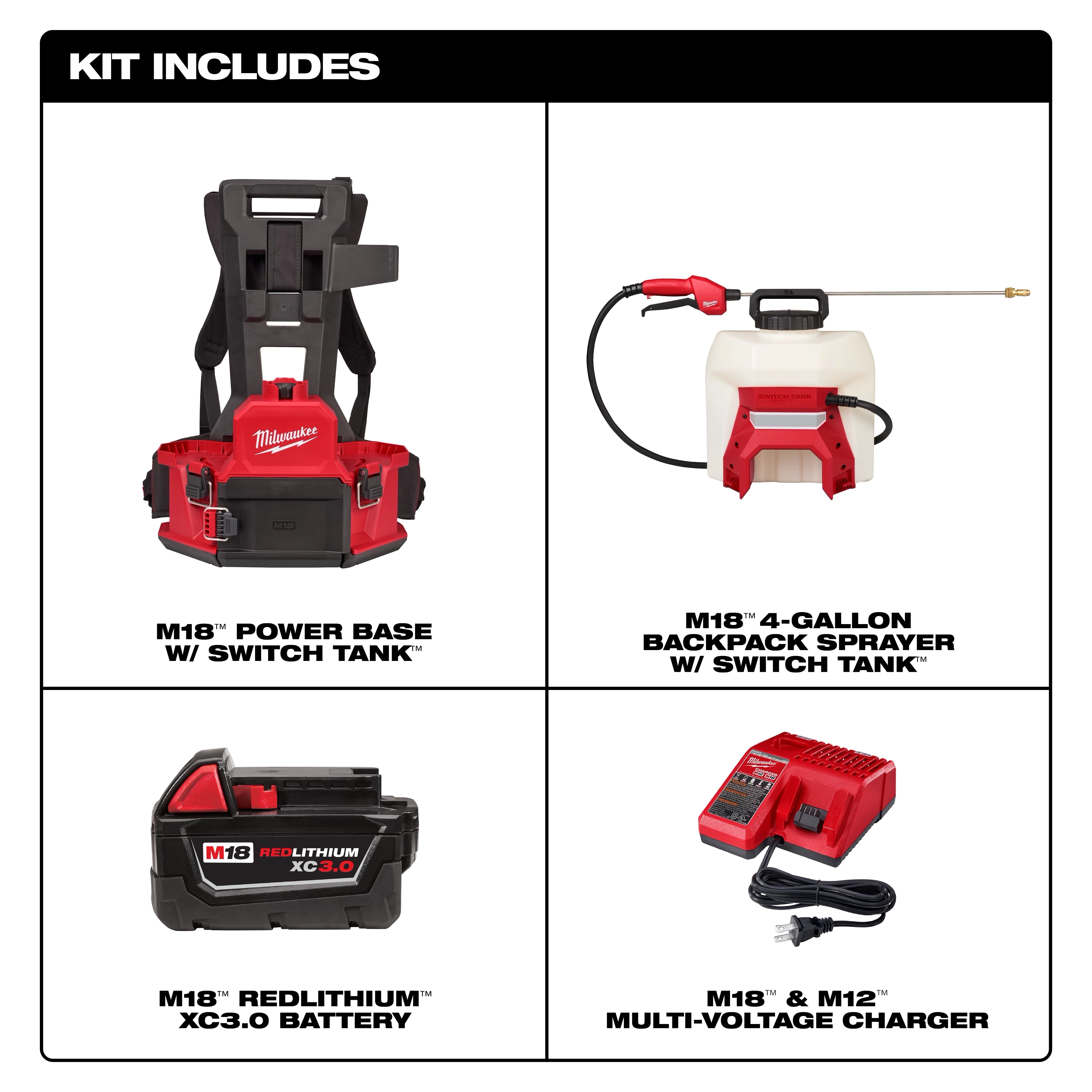 Milwaukee Pulvérisateur sac à dos M18™ 4 gallons avec SWITCH TANK™ (Kit) 3019-21PS