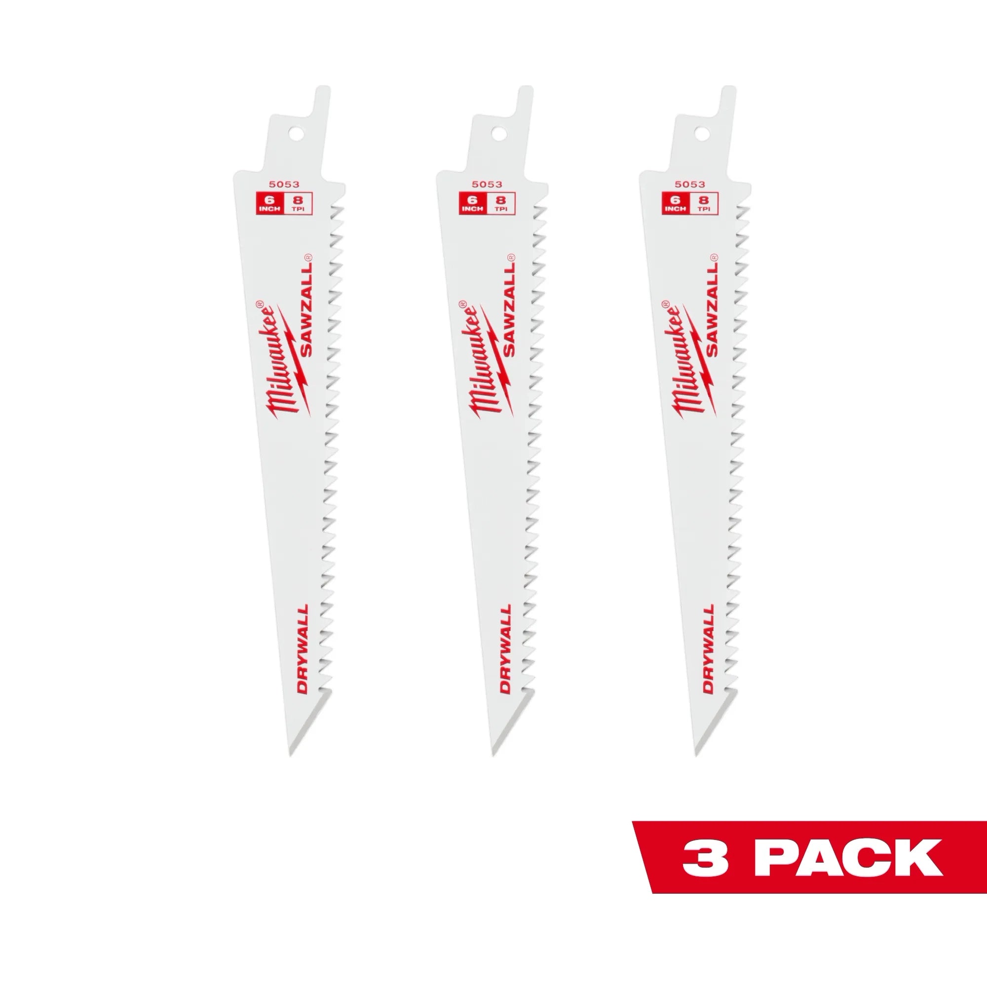 Milwaukee Lames SAWZALL™ pour plaques de plâtre 6 ” 8 dents par pouce (3 pièces) 48-00-5053