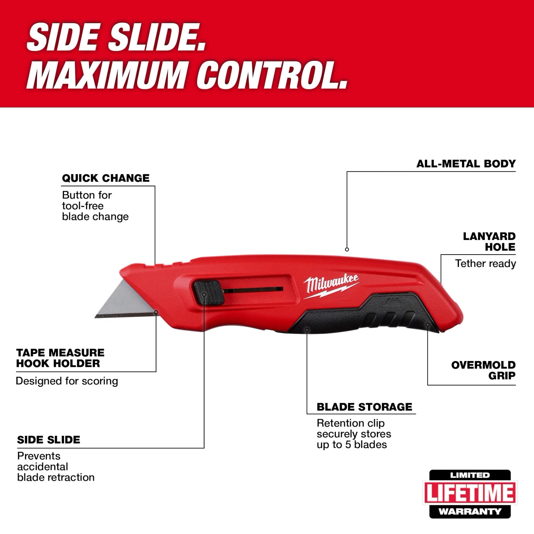 Milwaukee Couteau utilitaire à glissement latéral 48-22-1515