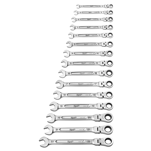 Milwaukee Set de clés combinées à cliquet à tête flexible métrique 15 pièces 48-22-9513