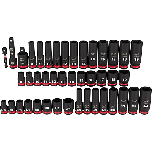 Milwaukee Ensemble de douilles 6 points 43 pièces SHOCKWAVE Impact Duty™ 3/8" Drive SAE & métriques profondes 49-66-7009