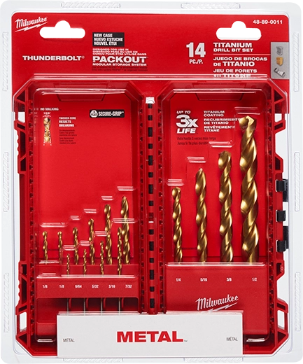 Milwaukee Ensemble de forets en titane THUNDERBOLT® – 14 pièces 48-89-0011