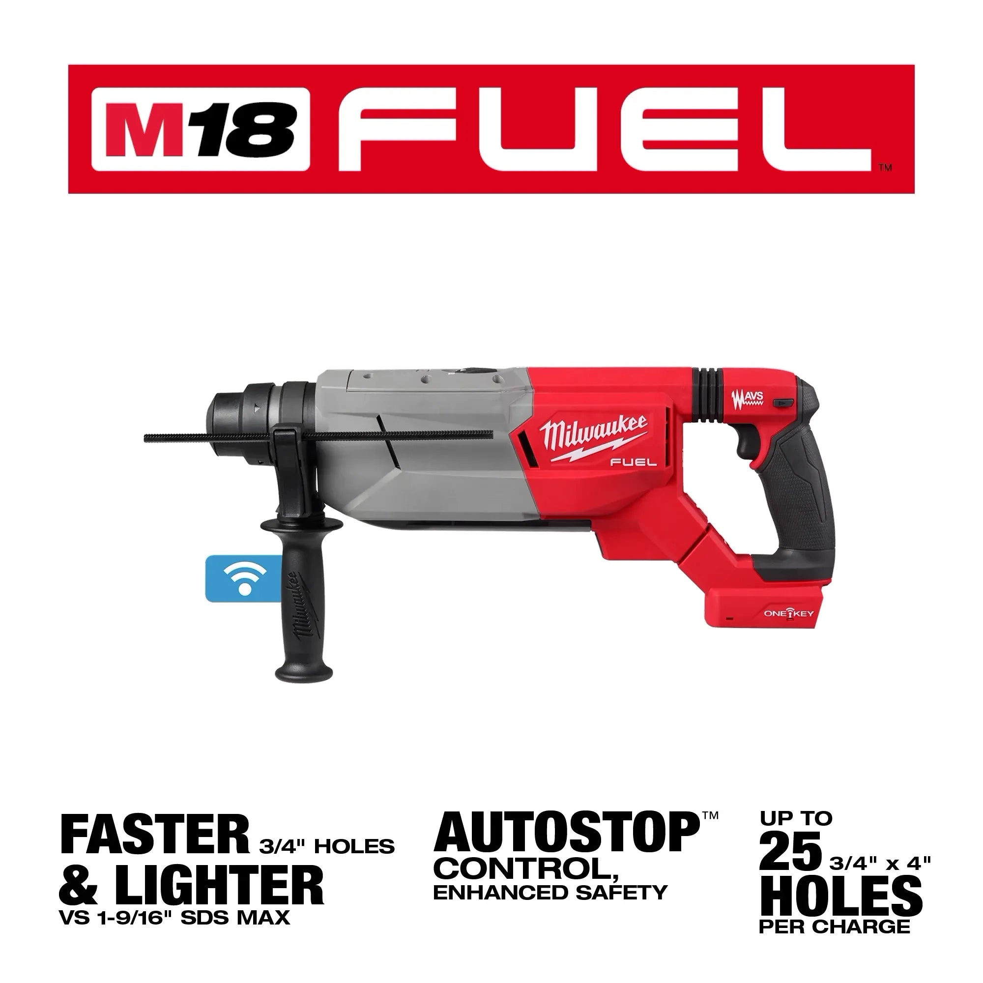 Milwaukee Marteau perforateur rotatif M18 FUEL™ 1-1/4" SDS Plus à poignée D avec ONE-KEY™ 2916-20