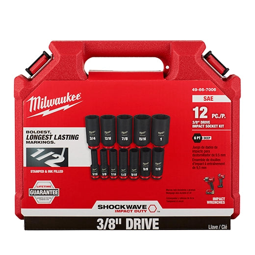 Milwaukee Ensemble de 12 douilles SHOCKWAVE Impact Duty™ 3/8" SAE profond à 6 points 49-66-7006