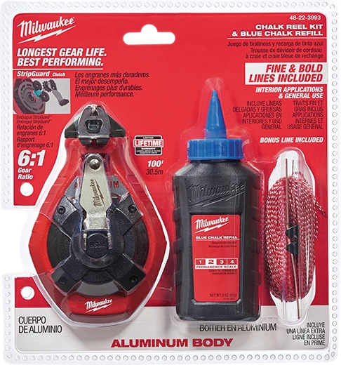 Milwaukee Kit de corde à tracer en aluminium 100 pi avec craie bleue et ligne supplémentaire 48-22-3993