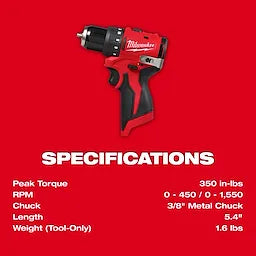 Milwaukee M12™ perceuse/visseuse subcompacte Brushless 3/8" 3401-20