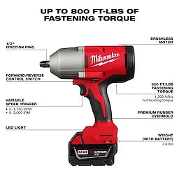 Milwaukee Clé à chocs haute couple M18™ Brushless 1/2" avec kit d'anneau de friction 2666-21B
