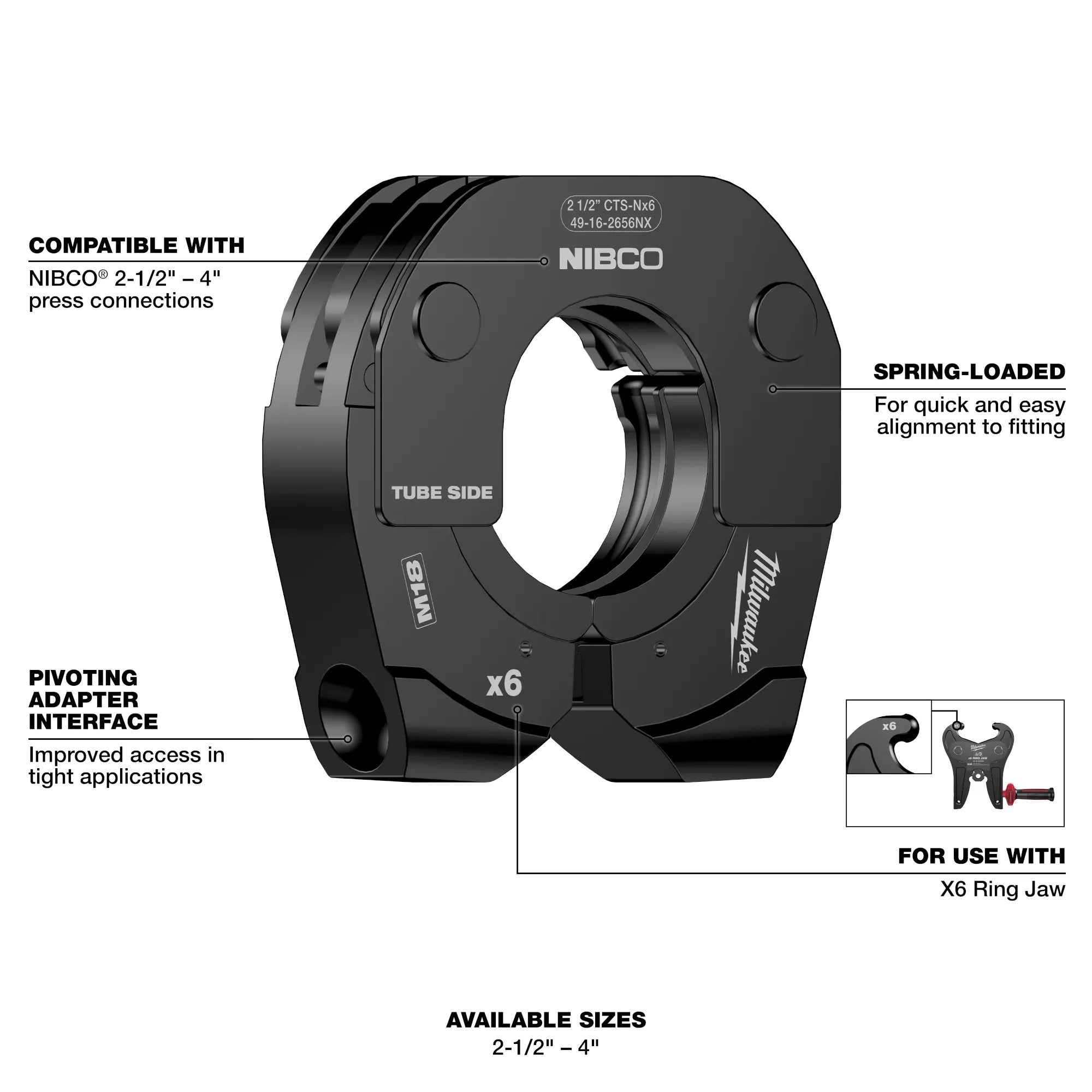 Milwaukee Anneau de pressage NIBCO® pour l'outil de pressage M18™ FORCE LOGIC™ à longue portée 49-16-2658NX