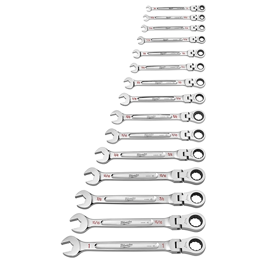 Milwaukee Set de clés combinées à cliquet à tête flexible SAE 15 pièces 48-22-9413