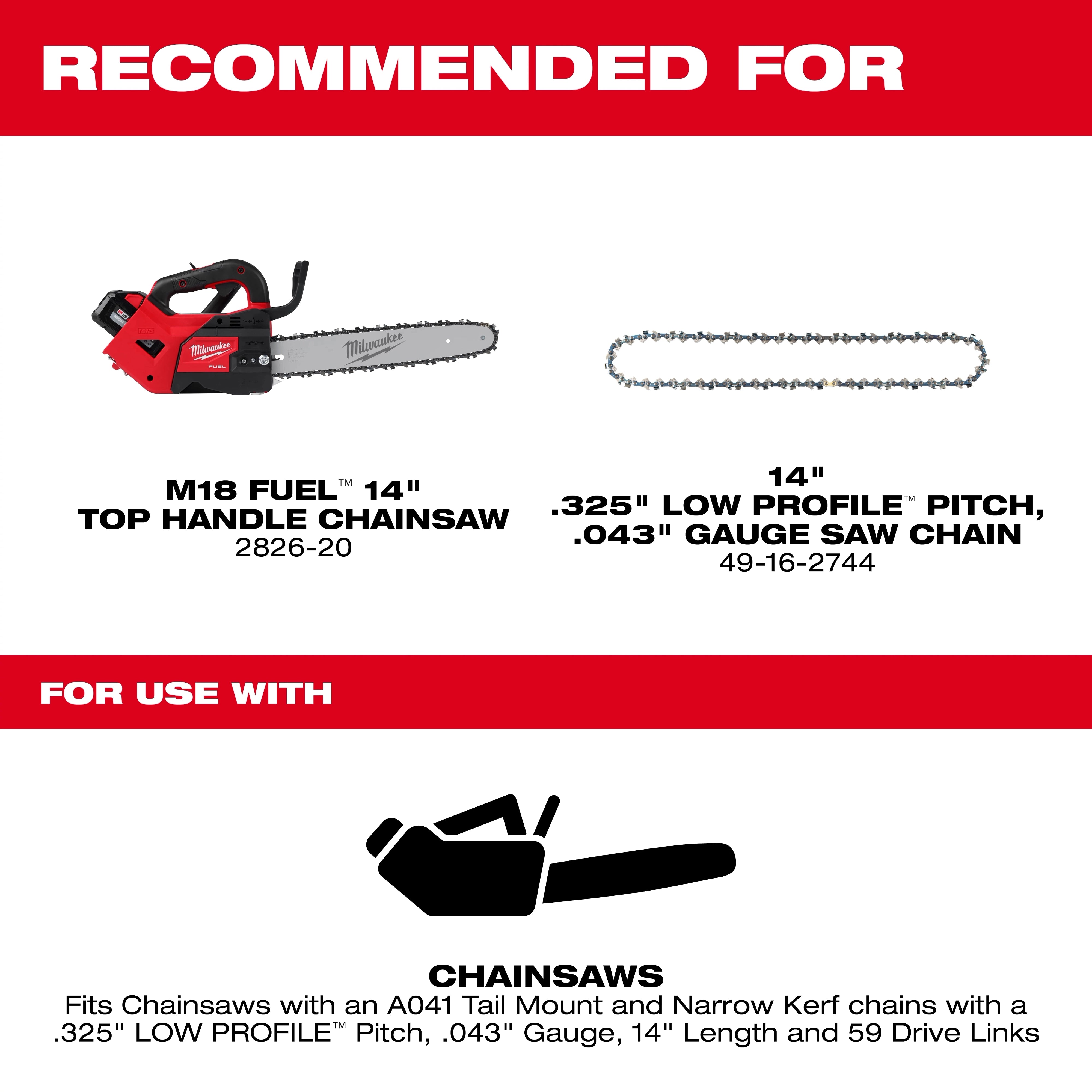 Milwaukee Barre guide 14" .325" LOW PROFILE™ pas, .043" calibre 49-16-2745