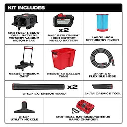 Milwaukee Kit aspirateur humide/sec à double batterie 12 gallons M18 FUEL™ 0930-22HD