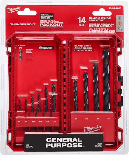 Milwaukee Jeu de forets THUNDERBOLT® revêtement oxyde noir – 14 pièces 48-89-2800