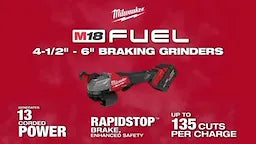Milwaukee Meuleuse à freinage M18 FUEL™ 4-1/2"-6", commutateur à palette 3670-20