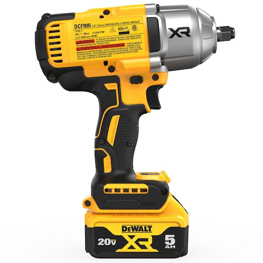Dewalt 20V MAX* XR® 1/2 In. High Torque Impact Wrench With Hog Ring Anvil With (1) 5.0 Ah Battery & Charger Kit DCF900P1