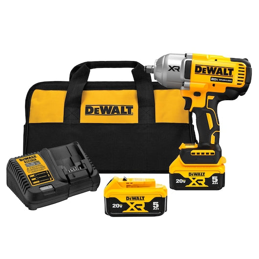 Dewalt 20V MAX* XR® 1/2 In. High Torque Impact Wrench With Hog Ring Anvil Kit With (2) 5.0 Ah Batteries & Charger Kit DCF900P2