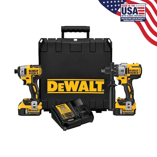 Dewalt 20V MAX* Cordless Brushless XR® Hammer Drill & Impact Driver Combo Kit (5.0Ah) DCK299P2