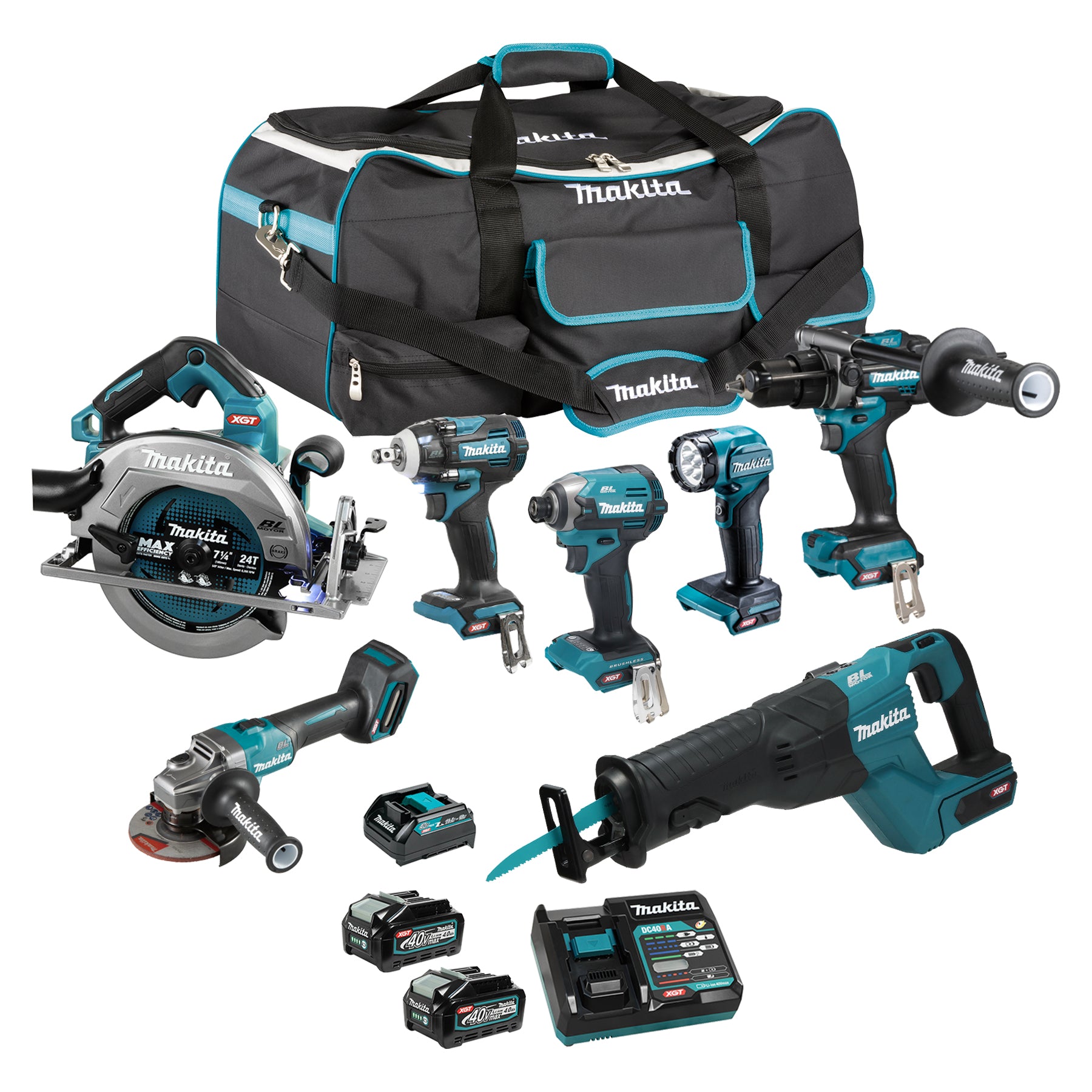 Makita 40Vmax XGT Brushless 7 Tool Combo Kit, 4.0Ah x2 DK0216G701