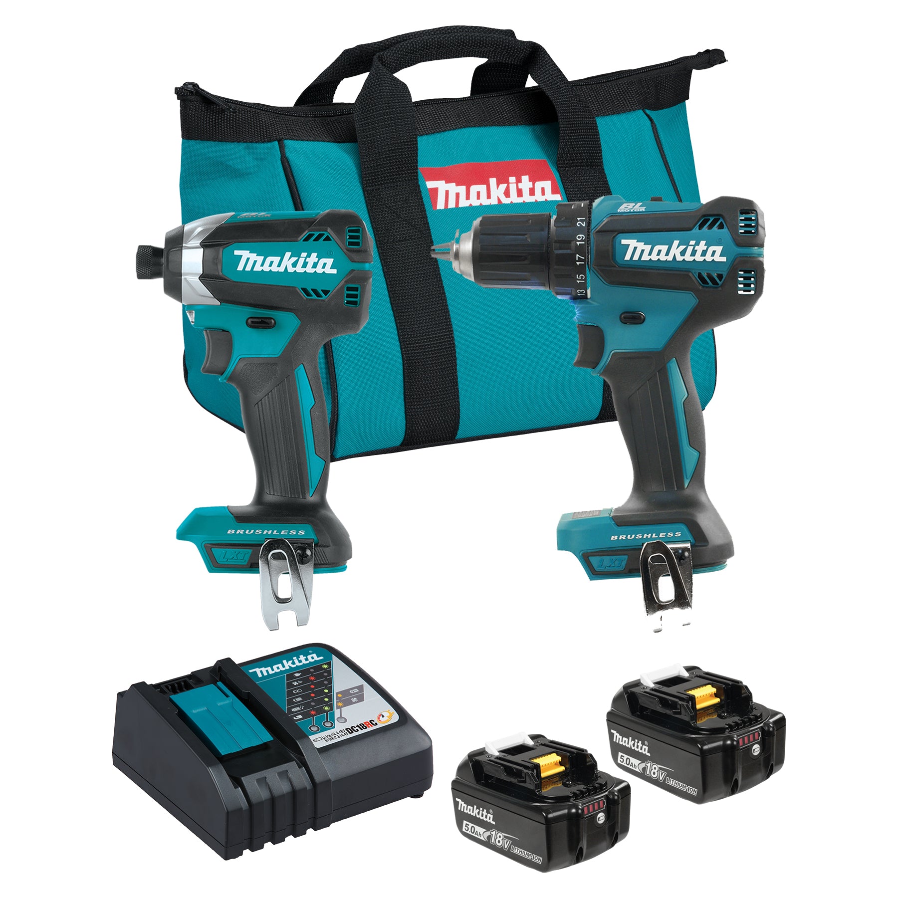 Makita 18V LXT BL 2 Tool Combo, 5.0Ah x2 (DDF485Z, DTD153Z) DLX2289TX1