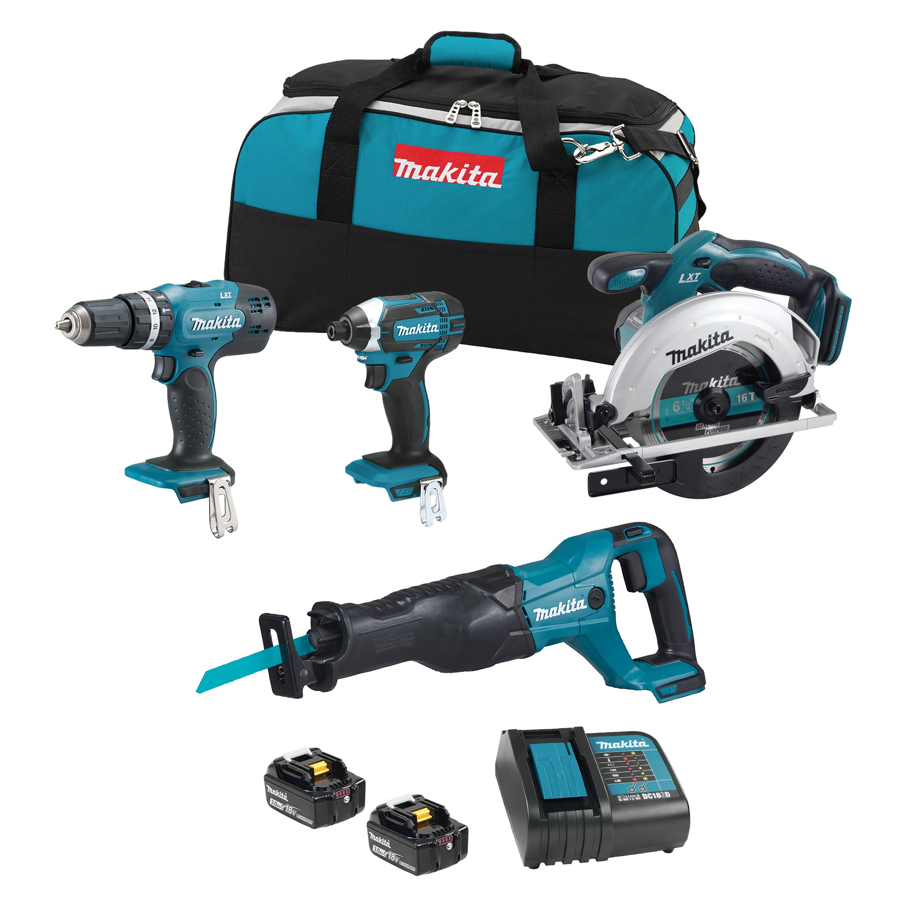 Makita Kit Combiné 4 Outils 18V LXT, 3,0Ah x2 DLX4057X1