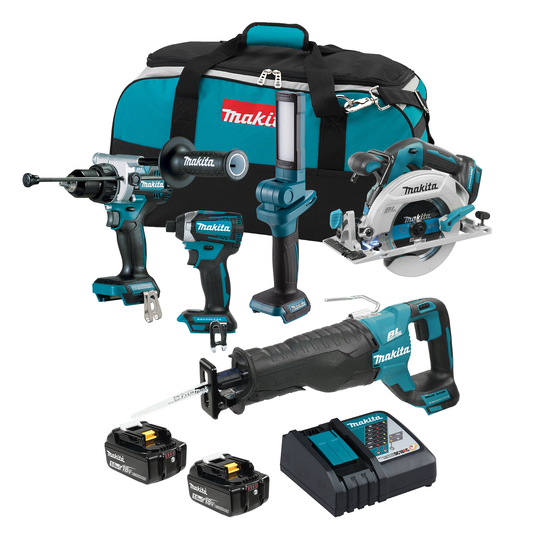 Makita 18V LXT Brushless 5 Tool Combo Kit, 5.0Ah x2 DLX5083TX1