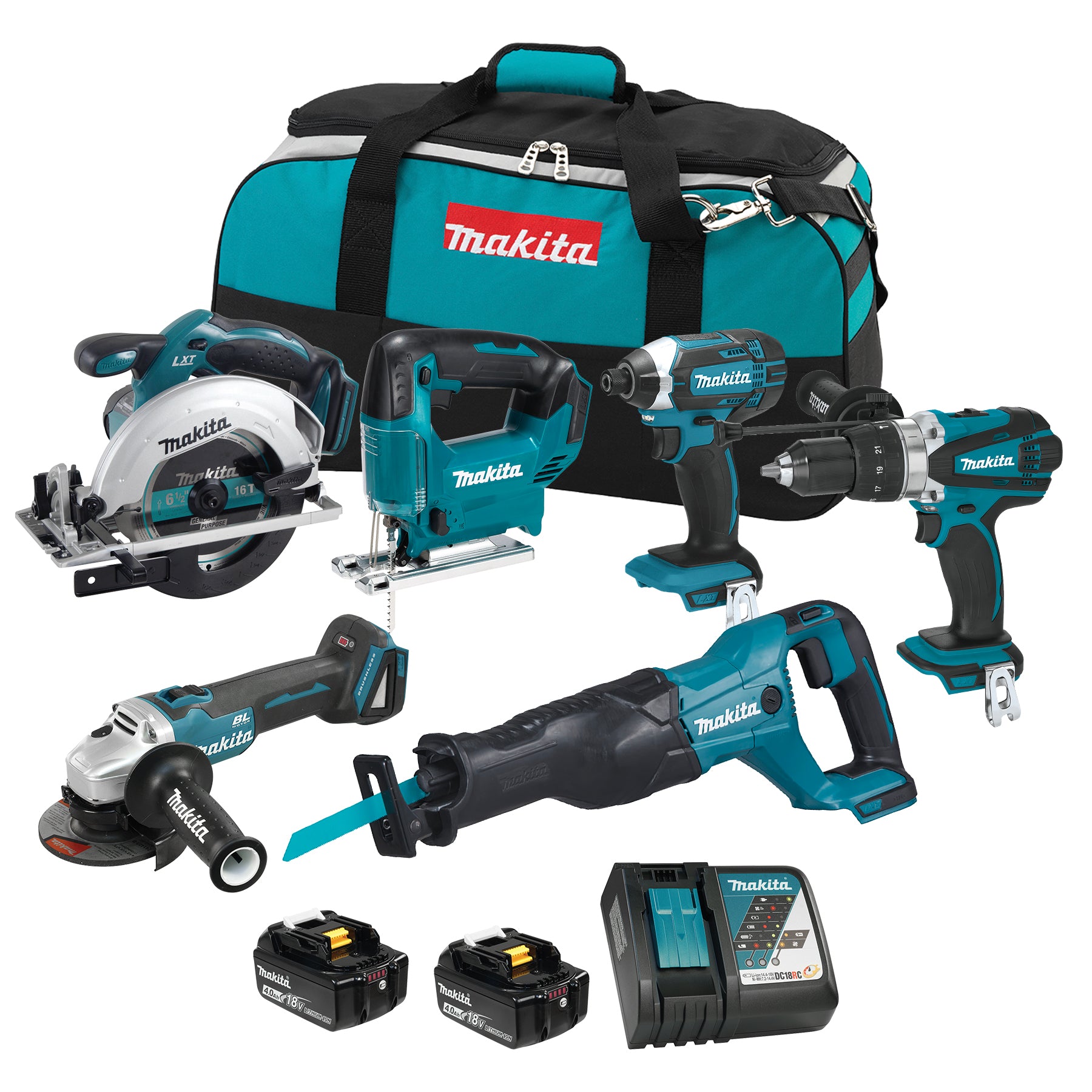 Makita Kit Combiné 6 Outils 18V LXT, 4,0Ah x2 DLX6138MX1