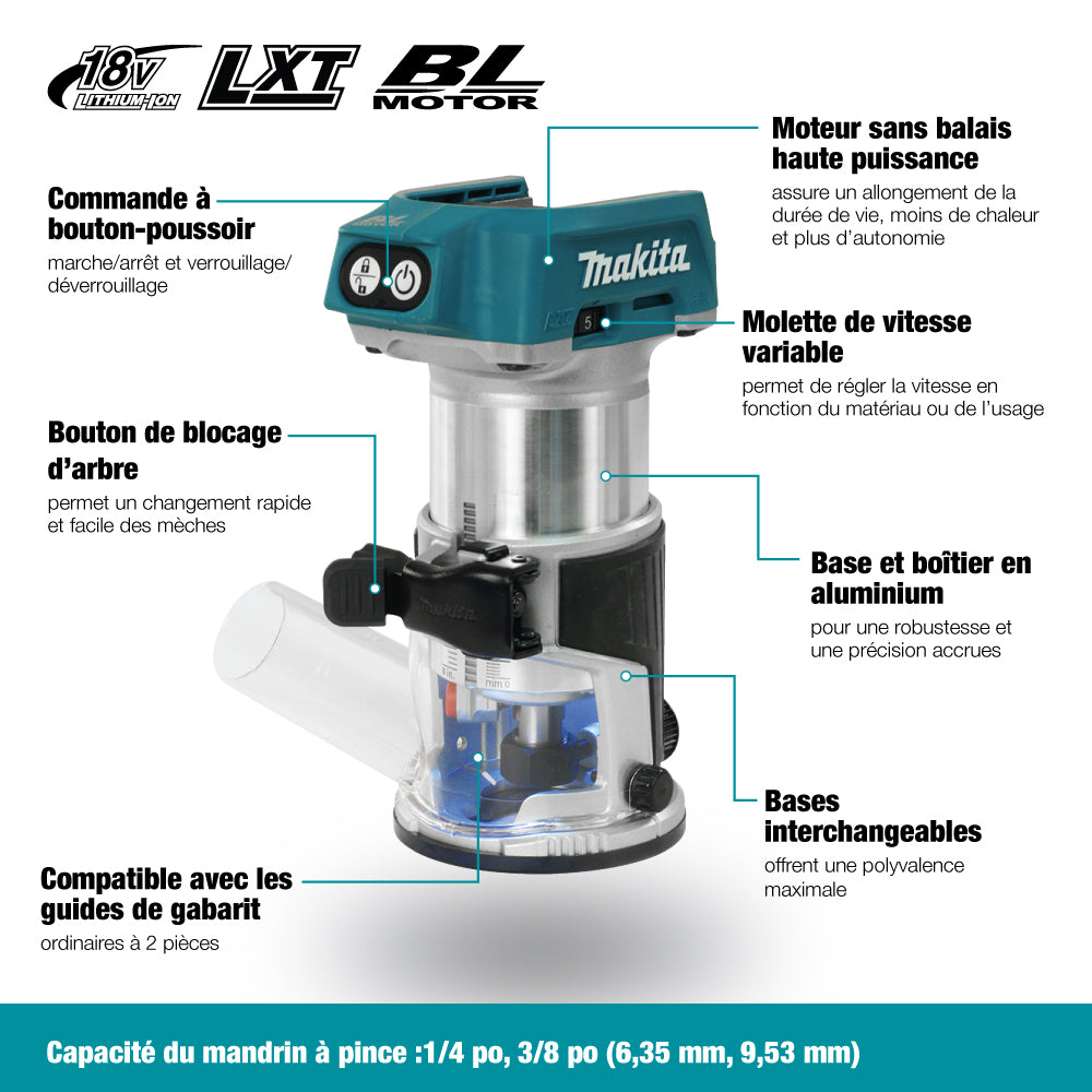 Makita 18V LXT Brushless Router w/Dust Extraction, Tool Only DRT50ZX4