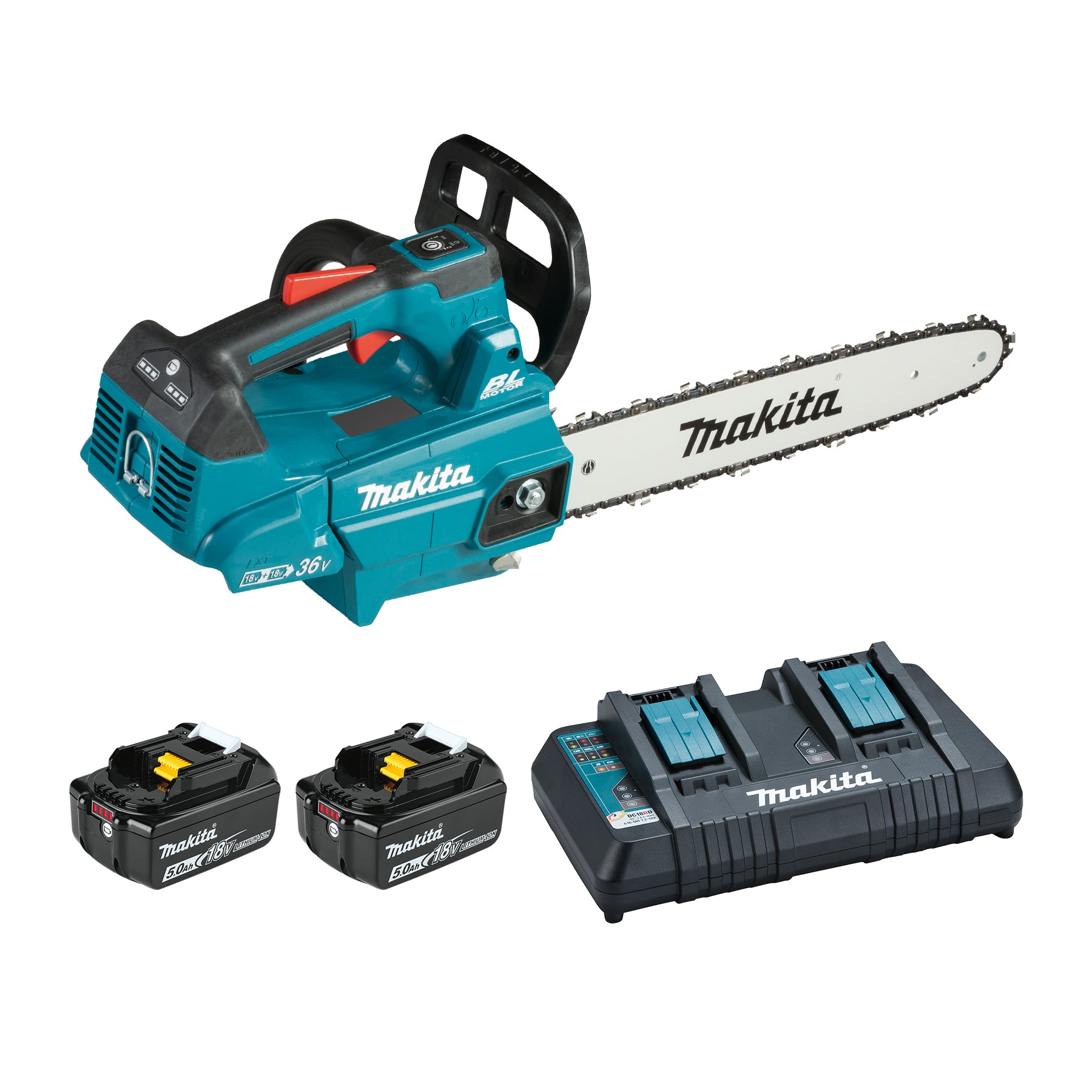 Makita 36V(18Vx2) LXT Brushless 14" Top Handle Chainsaw, 5.0Ah x2Kit DUC356PT2