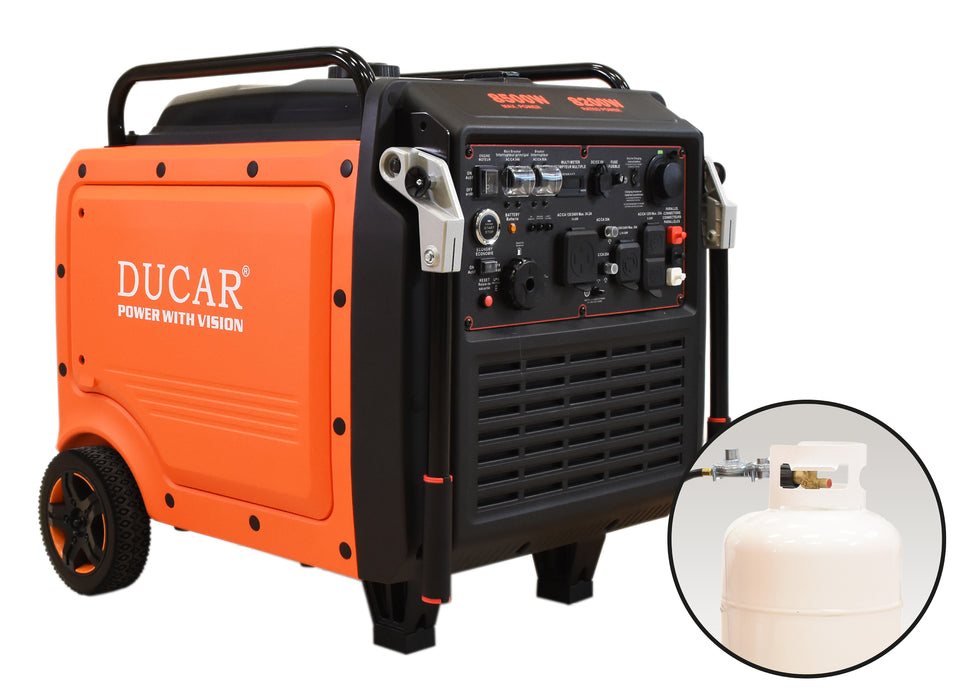 Ducar Génératrice à onduleur 8500W, 16 CV, démarrage à distance, bi-carburant (GPL / essence) DUEDLG8600IR