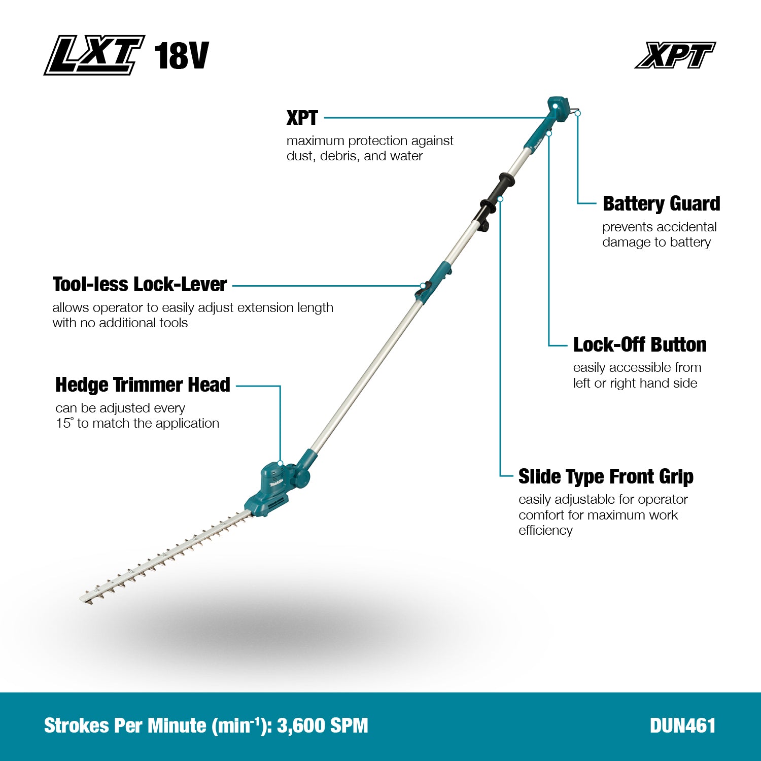 Makita 18V LXT 18" Pole Hedge Trimmer, 3.0Ah x1Kit DUN461WSF