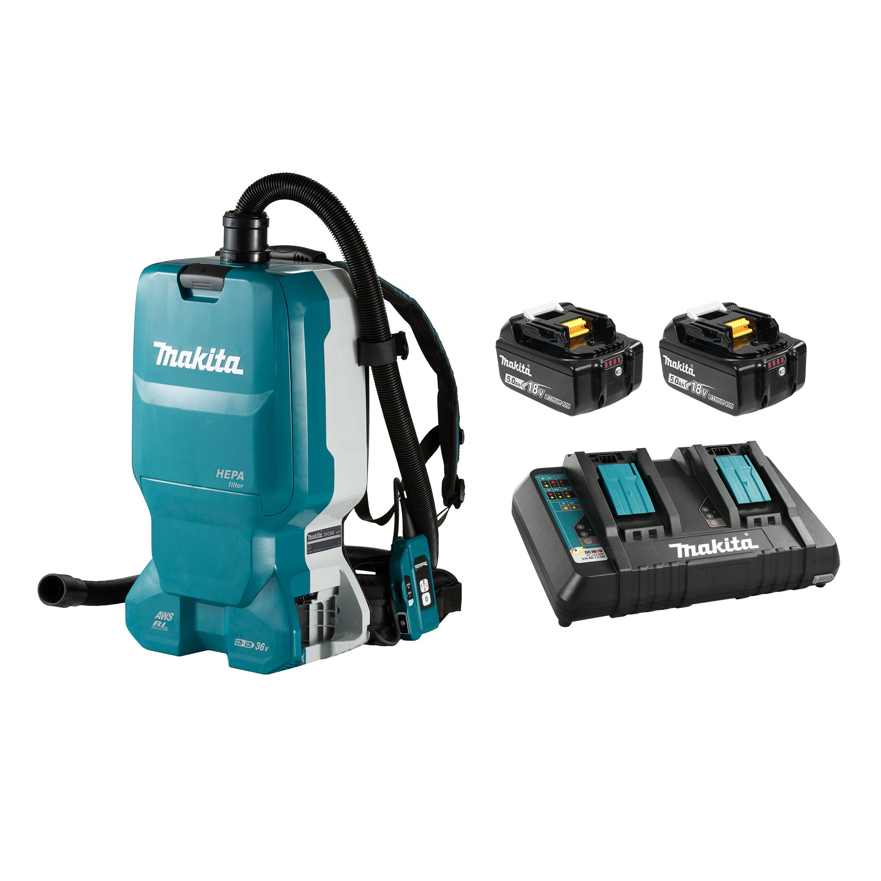 Makita 36V(18Vx2) LXT Brushless 6 L Backpack Vacuum Cleaner, 5.0Ah x2Kit DVC665TX4U