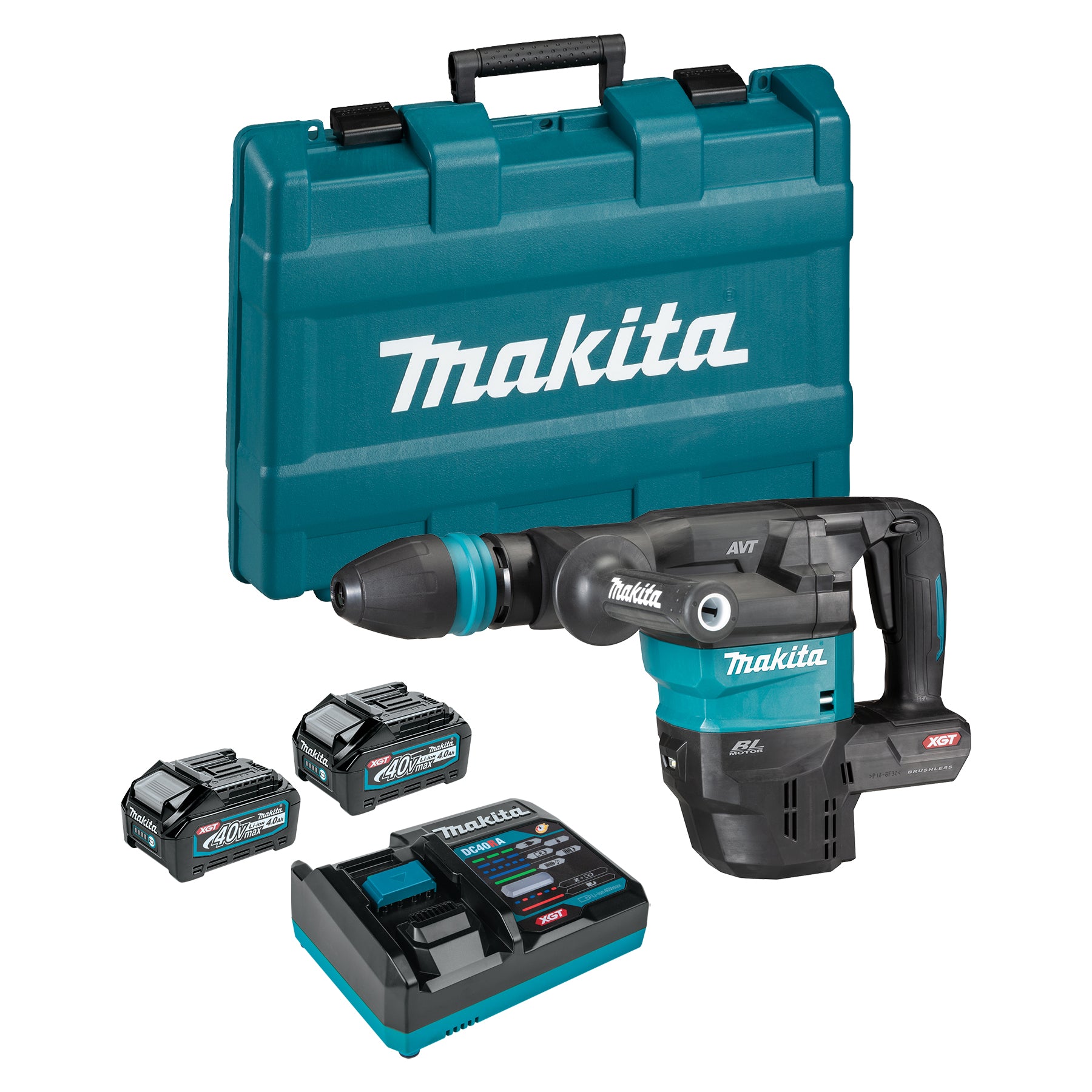 Makita Marteau démolisseur sans balais 40Vmax XGT SDS-MAX 13 lbs avec AWS, Kit avec 2 batteries 4.0Ah HM001GM202