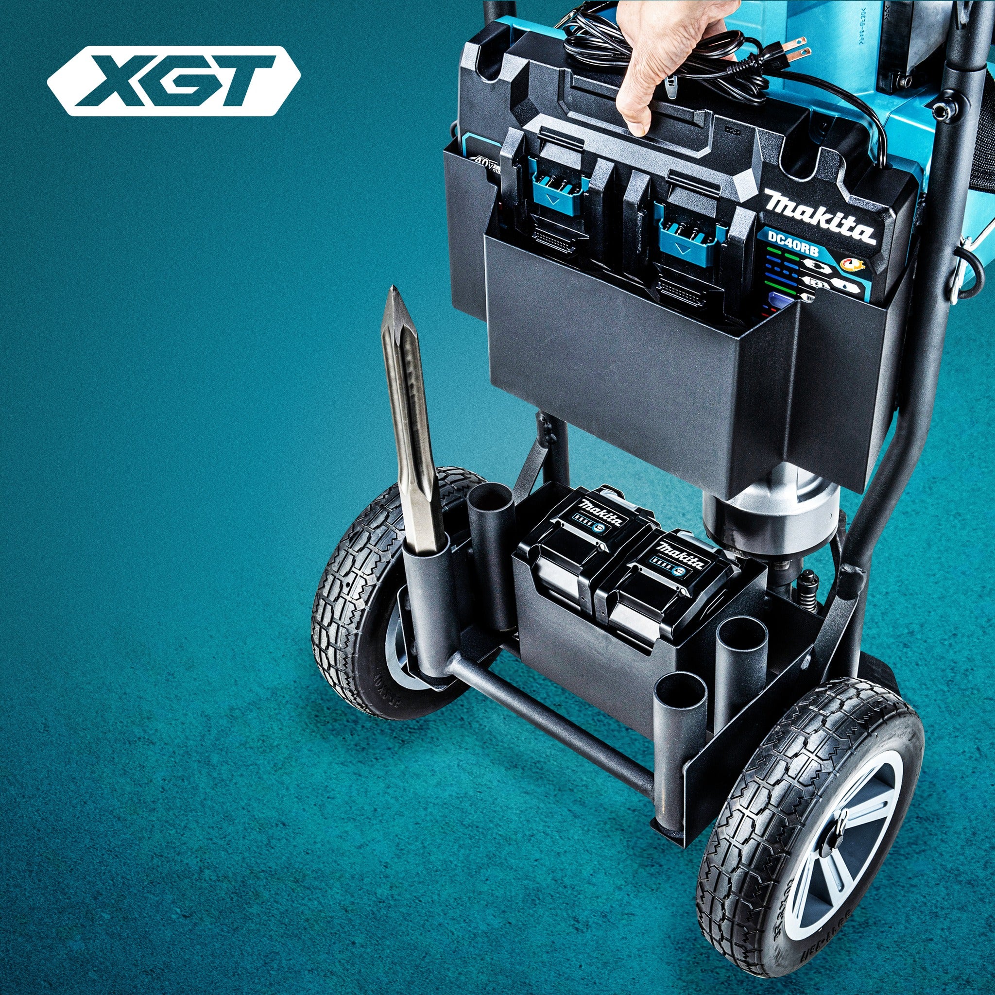 Makita Brise-béton sans balais 80V(40Vx2)max XGT 70 LBS, queue hexagonale 1-1/8" avec chariot, Kit avec 4 batteries 8.0Ah HM004GL401
