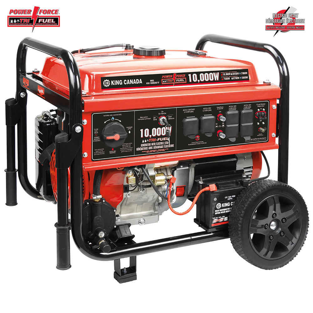 Génératrice trifuel King Canada 10 000 W avec démarrage électrique et ensemble de roues – KCG-10002GE-TF