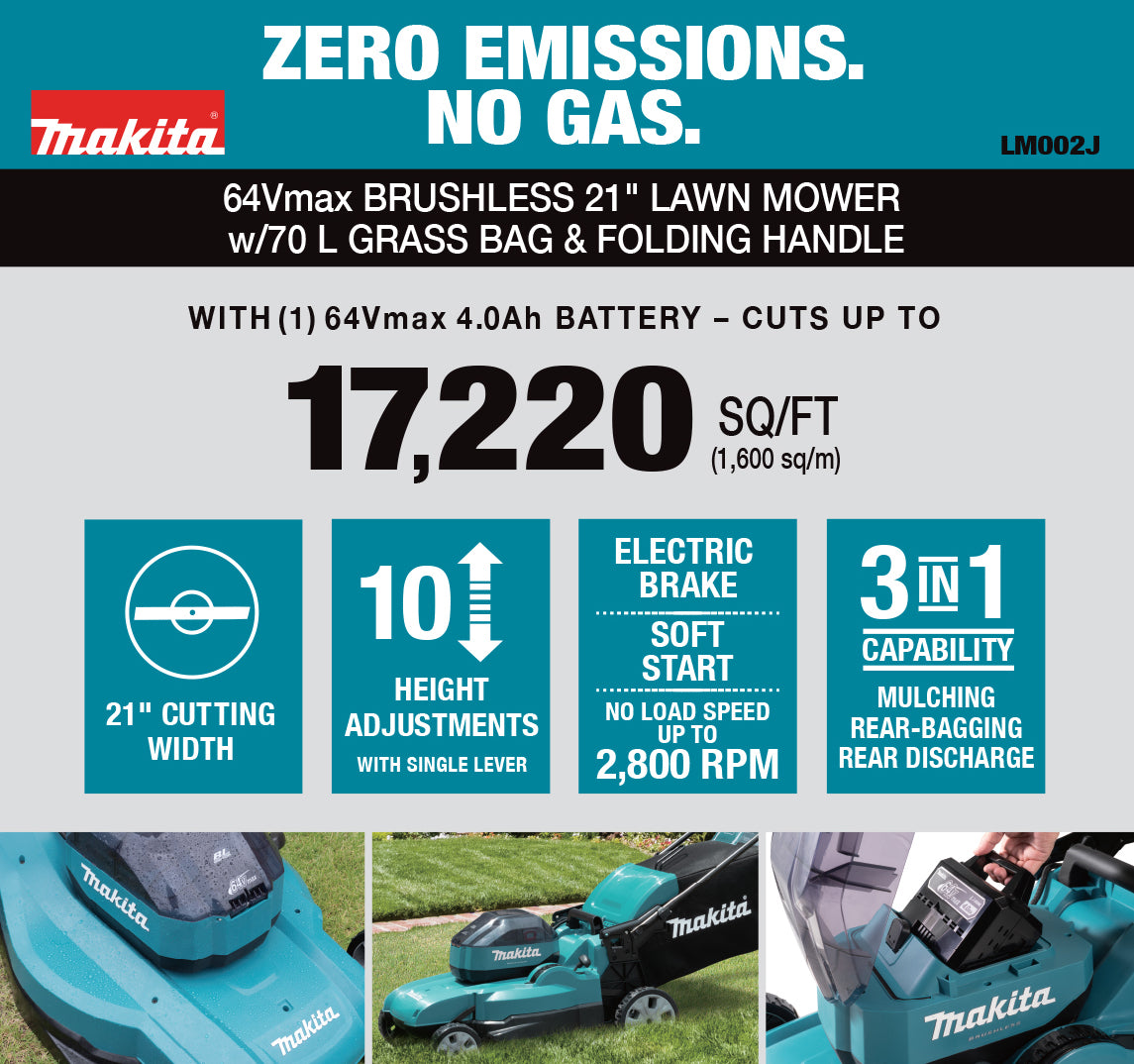 Makita 64Vmax Brushless 21" Lawn Mower, 4.0Ah x1Kit LM002JM101