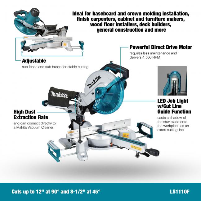 Makita Scie à onglets coulissante 10" avec guide de coupe LED LS1110F