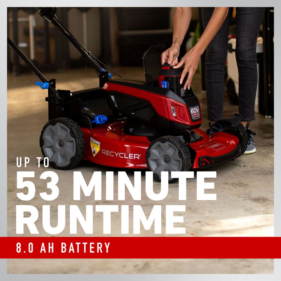 Toro Tondeuse Recycler® 22 po (56 cm) avec système Personal Pace® 60V Max* - Batterie 8,0 Ah incluse 21469