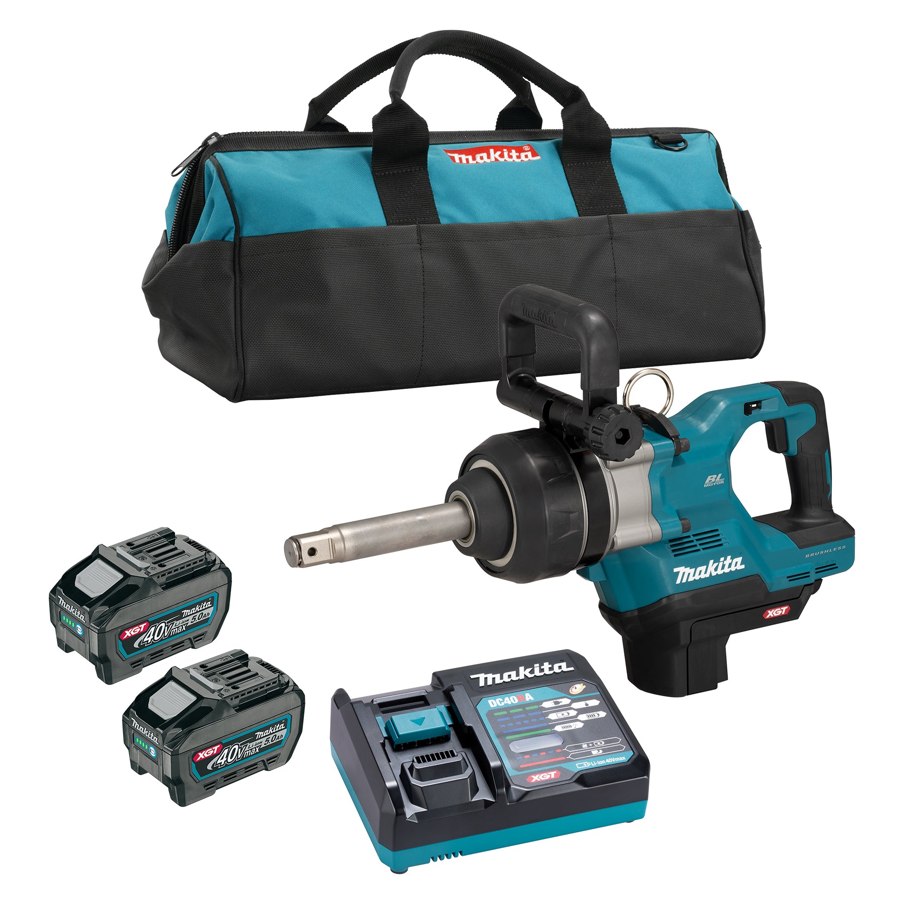 Makita 40Vmax XGT Brushless 1" Long Anvil Impact Wrench, 5.0Ah x2 Kit TW010GT202